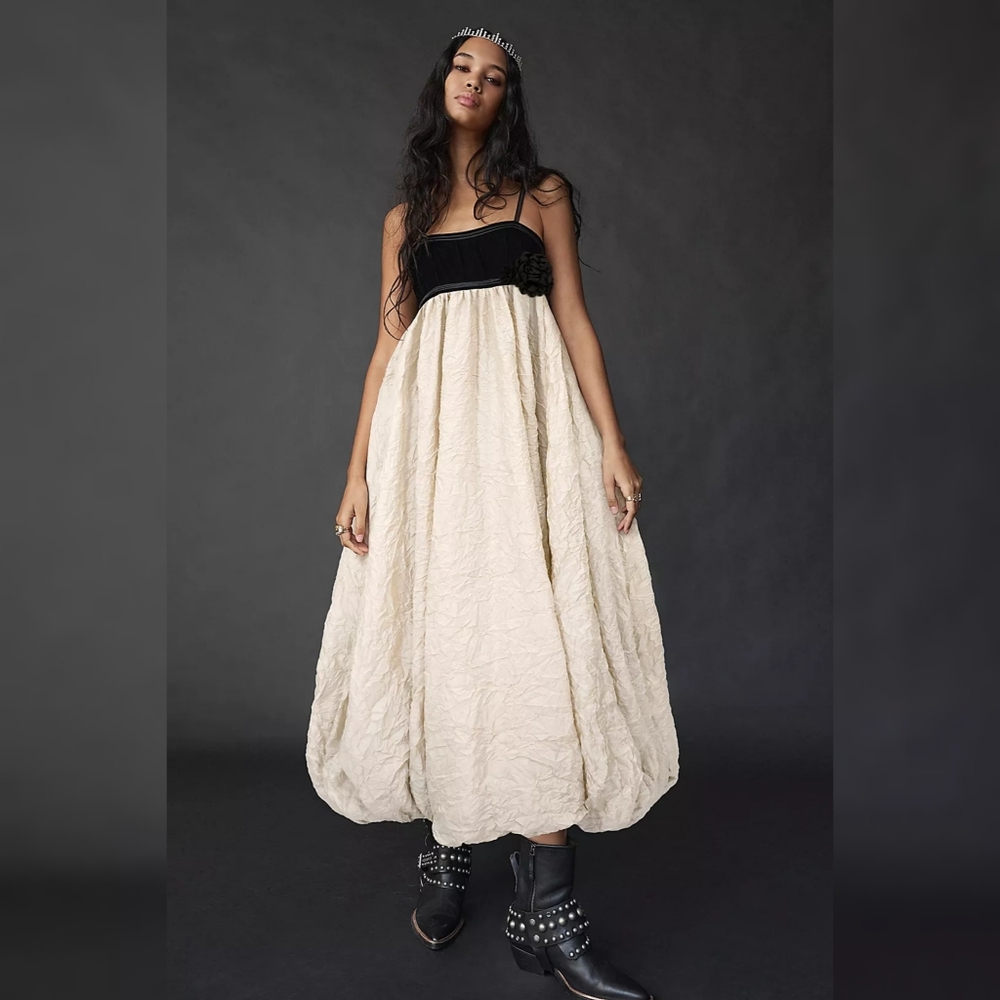 Free People Bellini Bubble Maxi Dress‎ In Black Combo